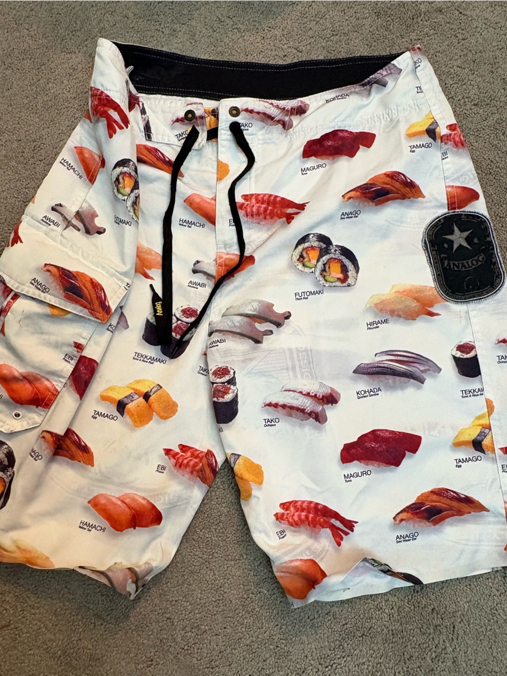 Analog Sushi Print Drawstring Bottoms in White